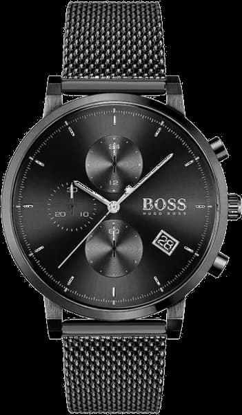 Montre Homme Hugo Boss Integrity 1513813 - Cadran et boîtier noir, bracelet maille milanaise acier