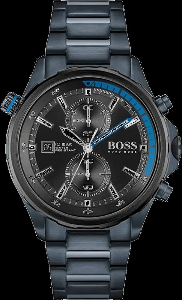 Montre Homme Hugo Boss Globetrotter 1513824 - Chronographe Cadran Bleu Mat Bracelet Acier