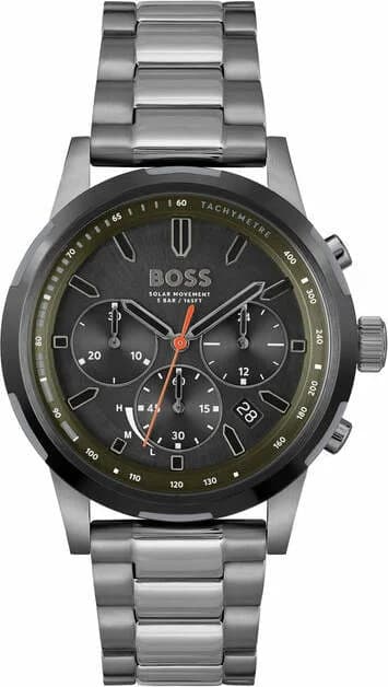Garde-temps Hugo Boss 1514034 au cadran noir multifonctions avec aiguilles luminescentes et guichet dateur à 3h