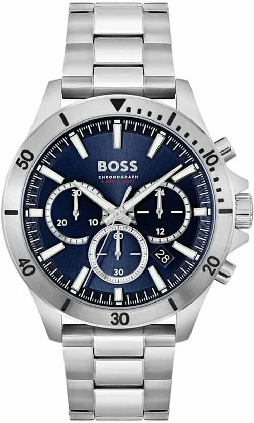 Montre Homme Hugo Boss Troper 1514069 - Boîtier et bracelet acier argenté, cadran bleu multifonctions
