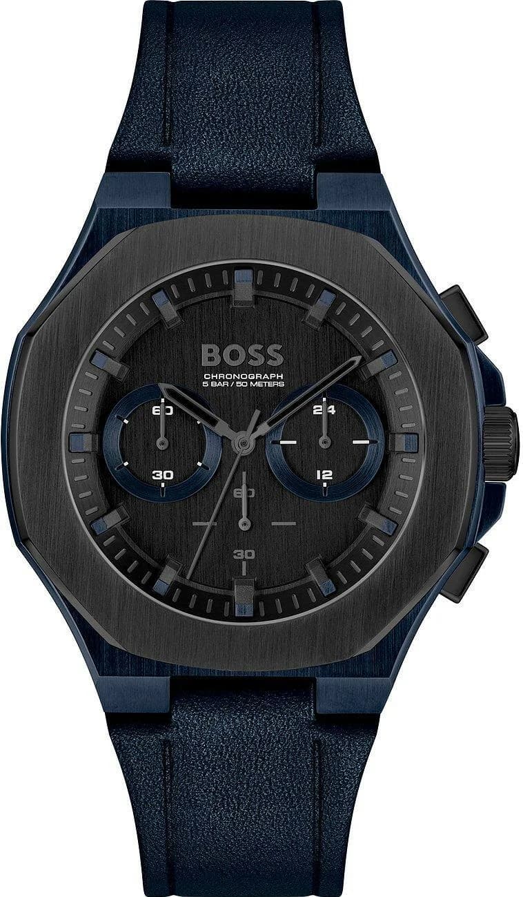 Garde-temps Hugo Boss 1514086 avec cadran bleu soleillé, compteurs chronographe et aiguilles dauphine argentées