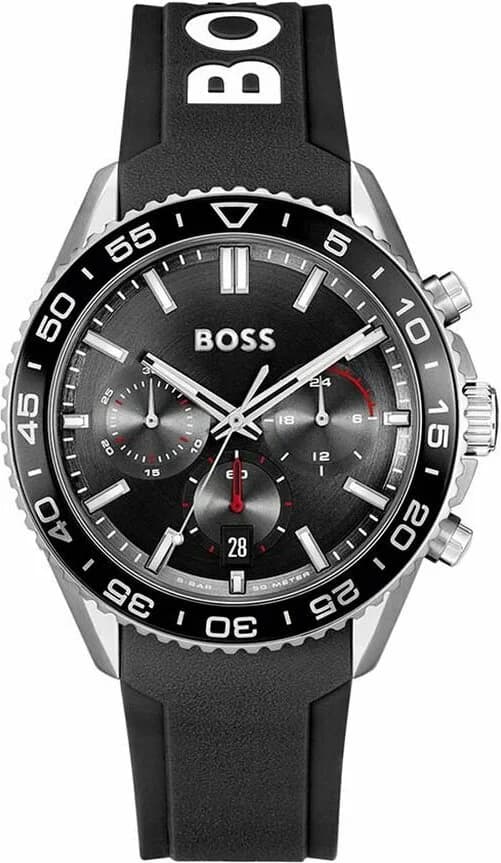 Montre Homme Hugo Boss Runner 1514141 - Boîtier Bicolore, Cadran Noir Multifonctions, Bracelet Silicone Noir