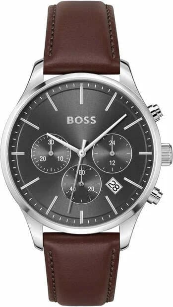 Garde-temps Hugo Boss 1514155 affichant cadran gris anthracite soleillé avec index appliqués et aiguilles bâton argentées