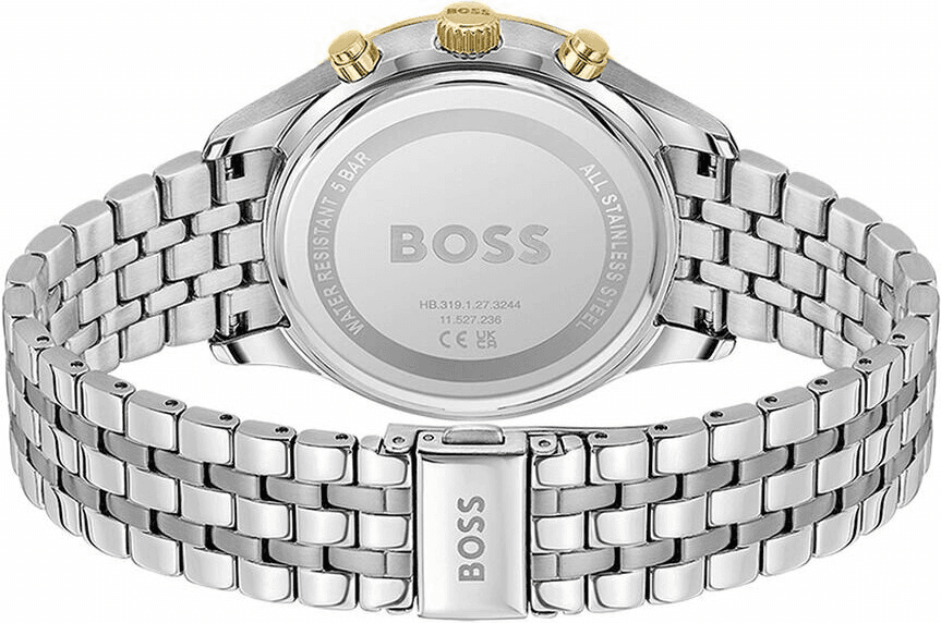 Attache bracelet Hugo Boss 1514159 en acier inoxydable brossé avec fermoir dépliant triple et poussoirs de sécurité intégrés