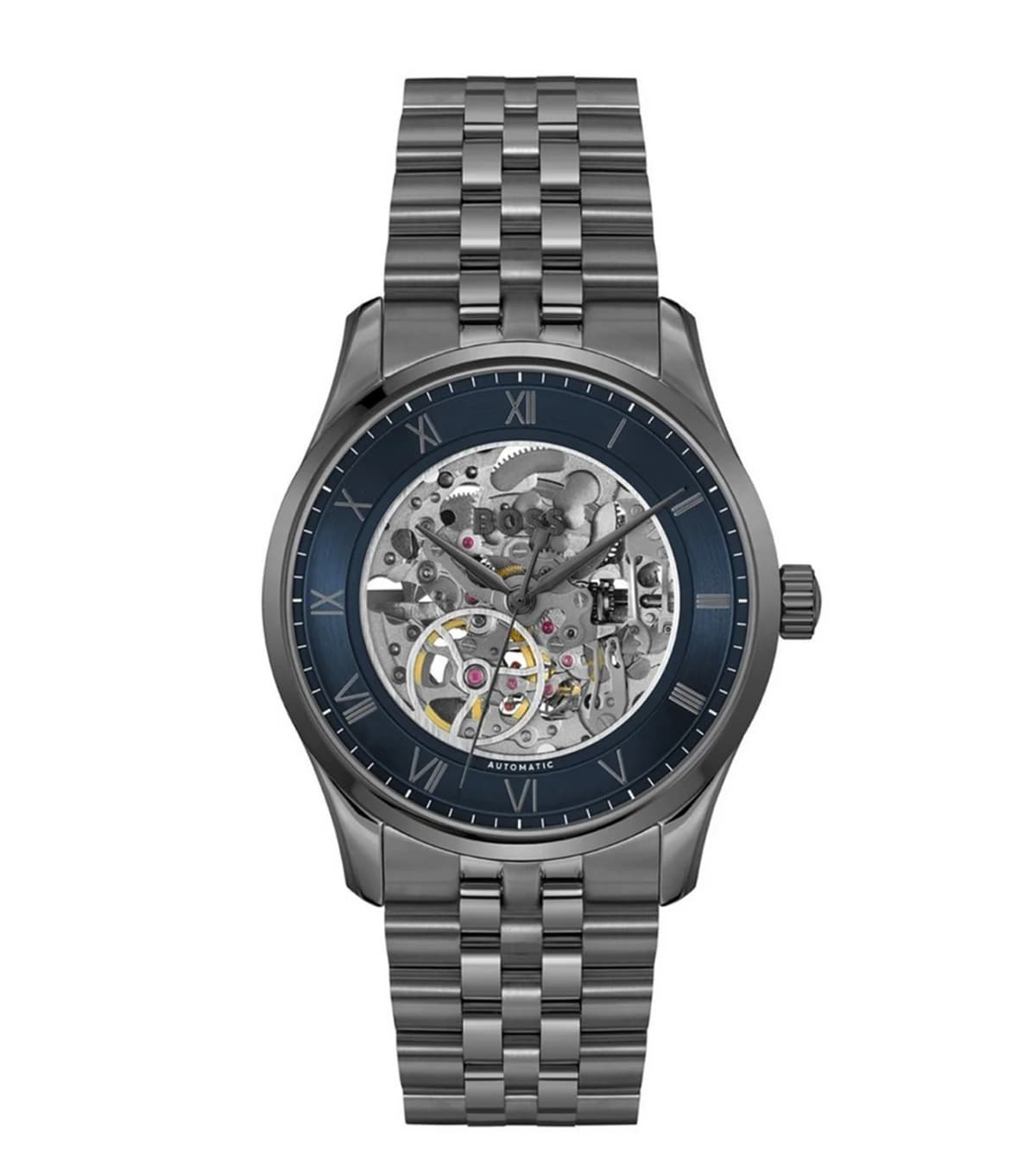 Montre Hugo Boss Principle Skeleton 1514254 homme argentée, stainless steel (ionic-plated grey) 41mm, automatique 5 ATM