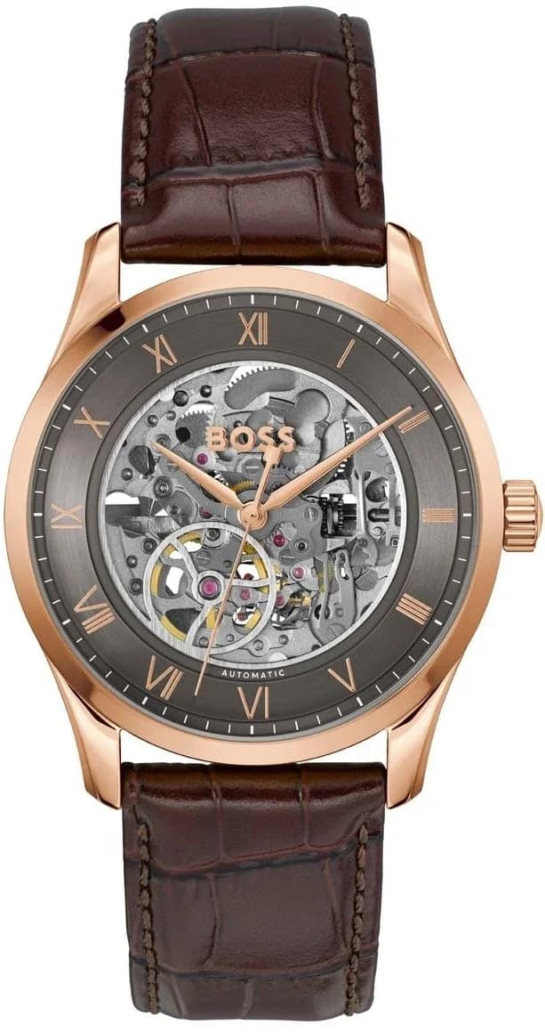 Montre Hugo Boss Principle Skeleton 1514253 homme grise, acier inoxydable 41mm, automatique 5 ATM