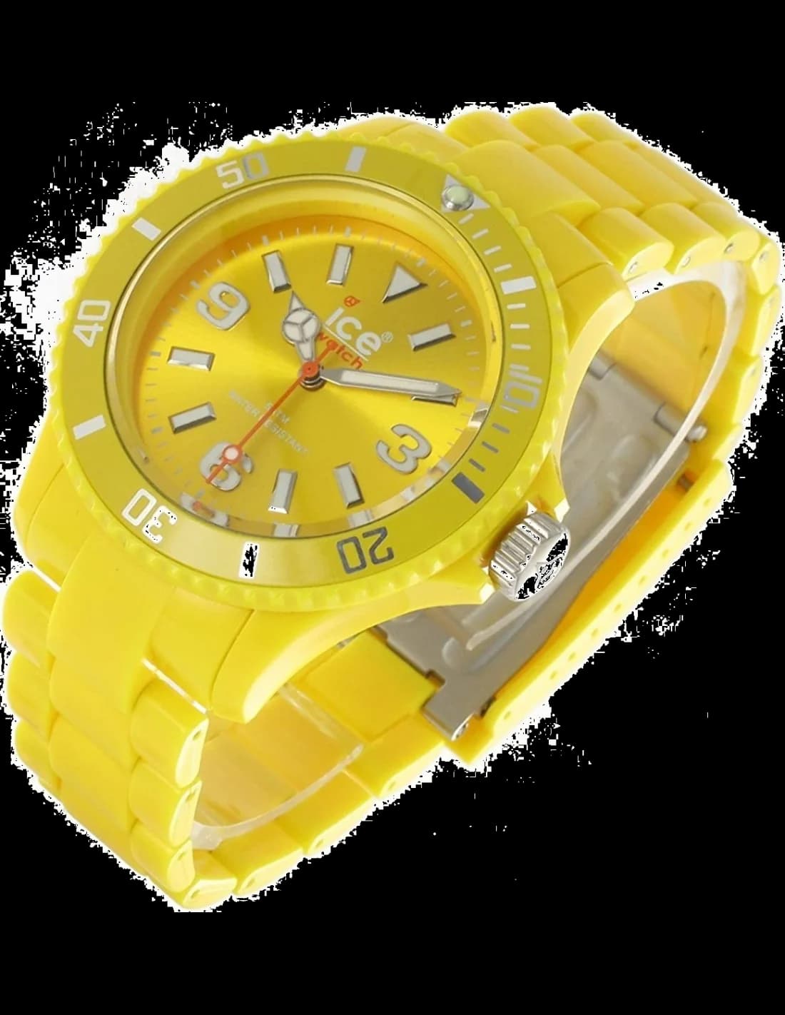 Visage cadran Ice Watch CS.YW.U.P.10 affichant index bâtons appliqués et aiguilles luminescentes à mouvement quartz