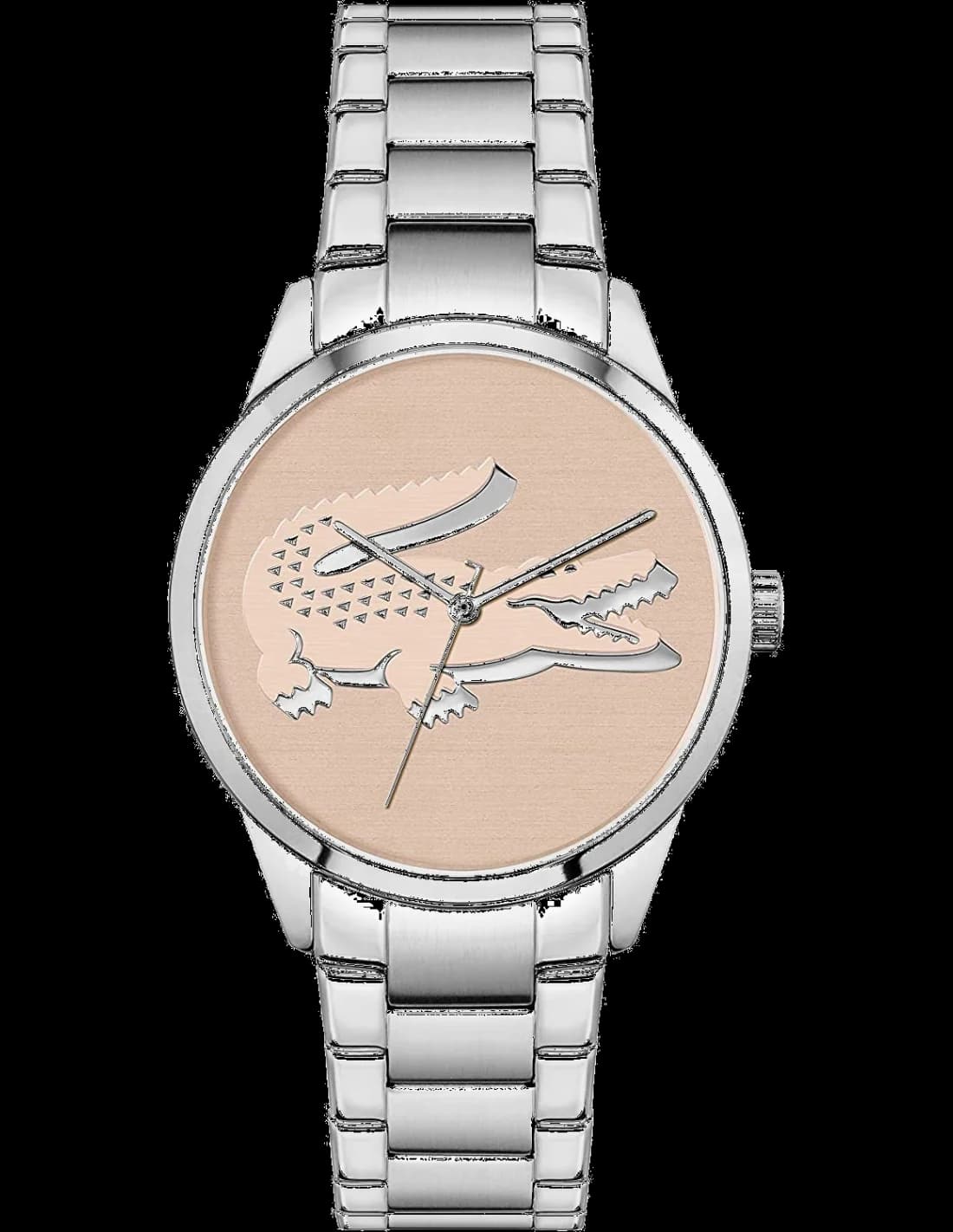 Garde-temps Lacoste 2001173 au cadran rose soleil, aiguilles bâtons polies sur fond scintillant