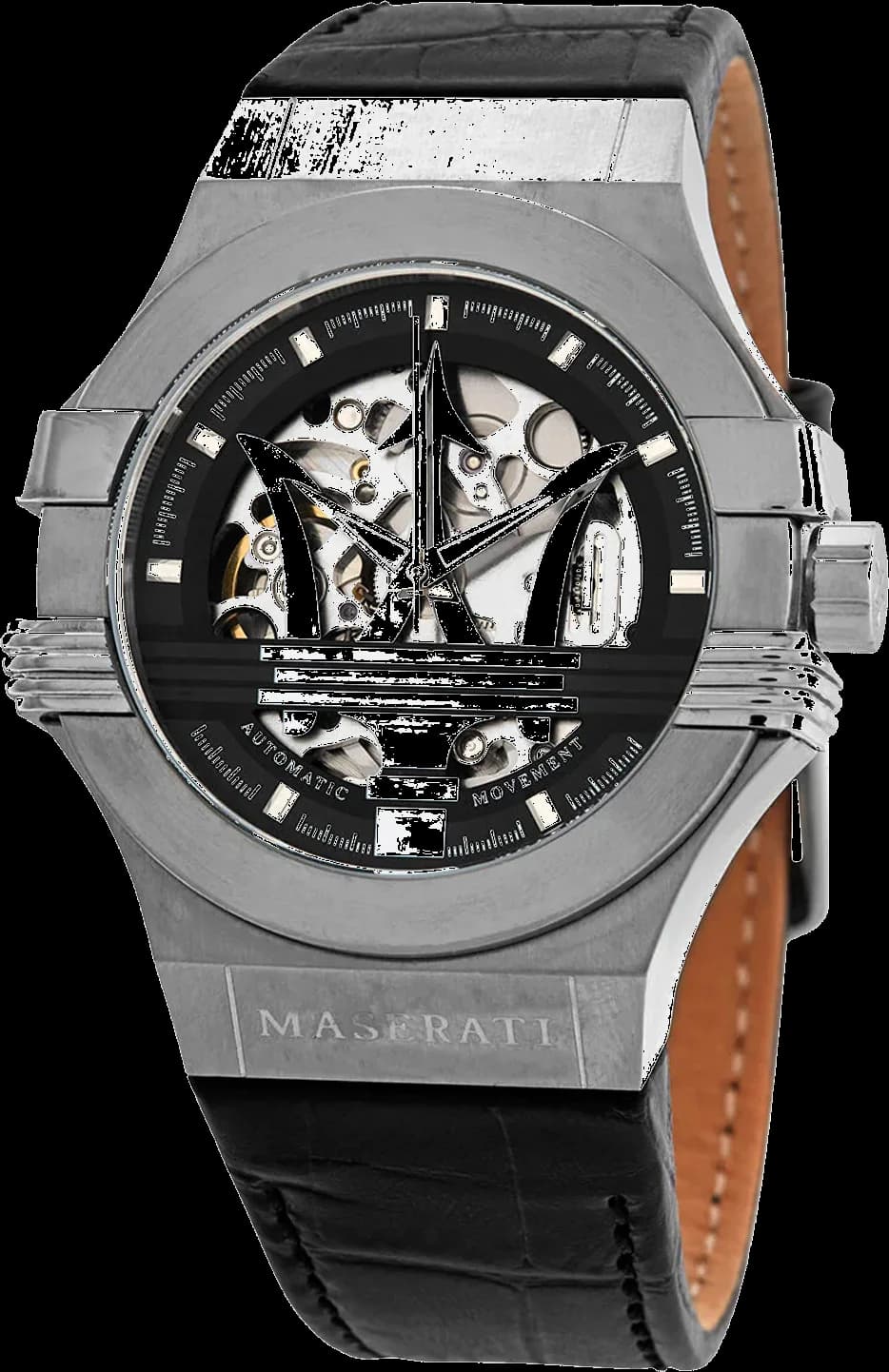 Montre Homme Maserati Automatique Squelette 42mm R8821108038 Bracelet Cuir Noir