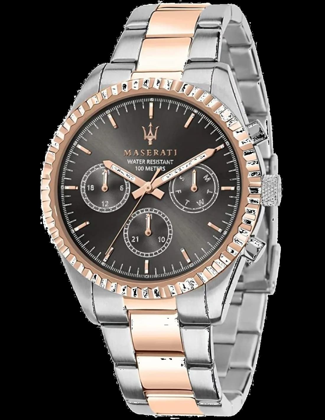 Garde-temps Maserati R8853100020 cadran soleil anthracite avec index appliques et aiguilles dauphine rhodiées