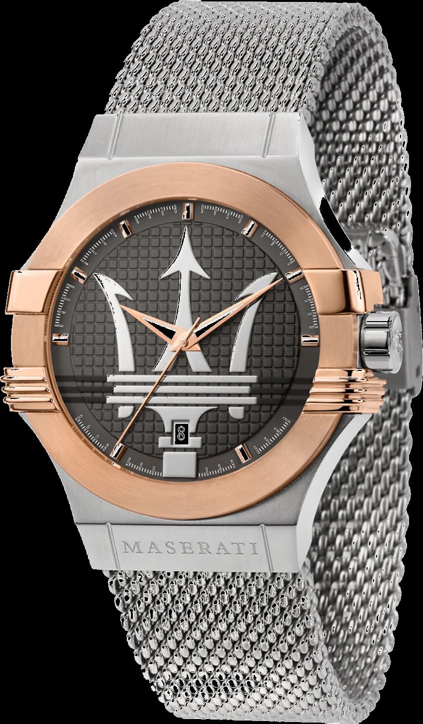 Montre pour Homme Maserati Potenza R8853108007 - Boîtier Acier Gris 42mm, Cadran Argenté, Maille Milanaise