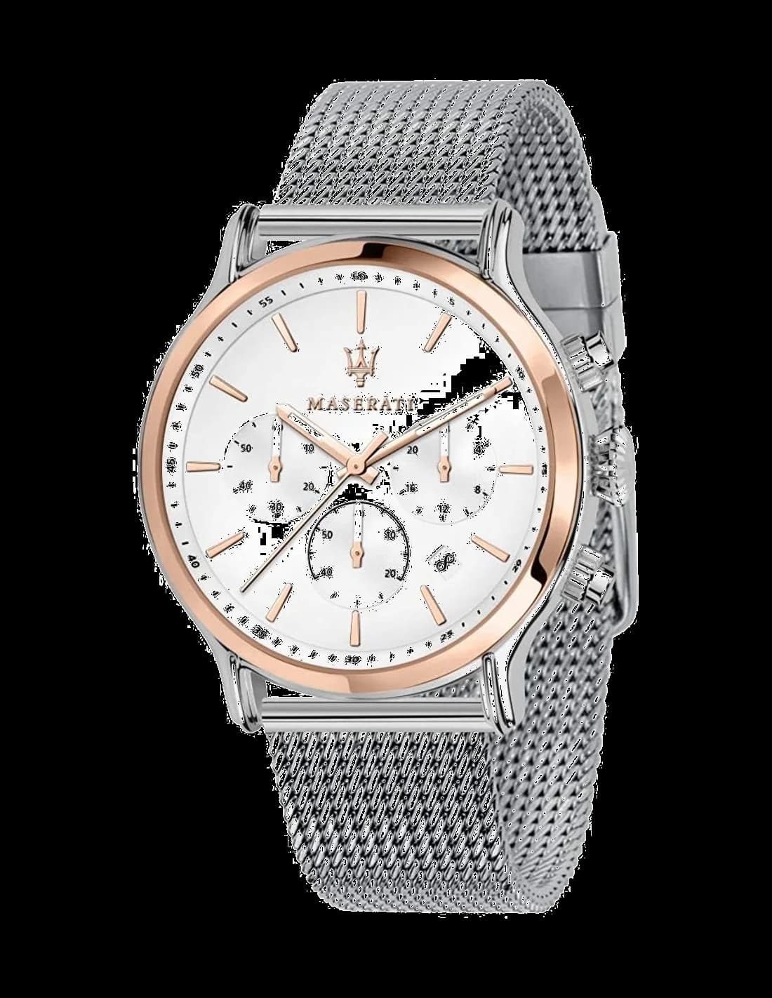 Garde-temps Maserati R8873618009 au cadran soleil or rose, aiguilles bâton et index appliques, style sport chic