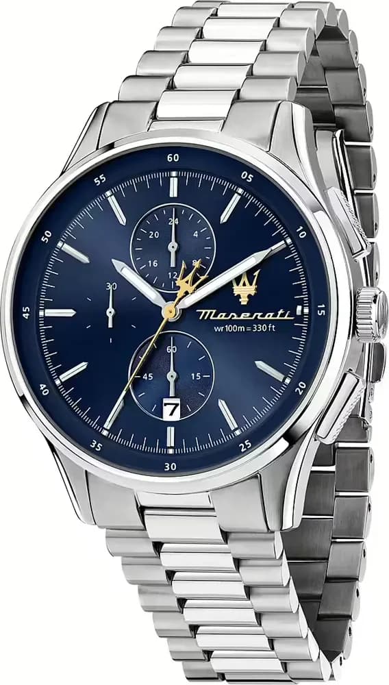 Montre Homme Maserati R8873624004 - Chronographe Acier Argenté Cadran Bleu Soleillé