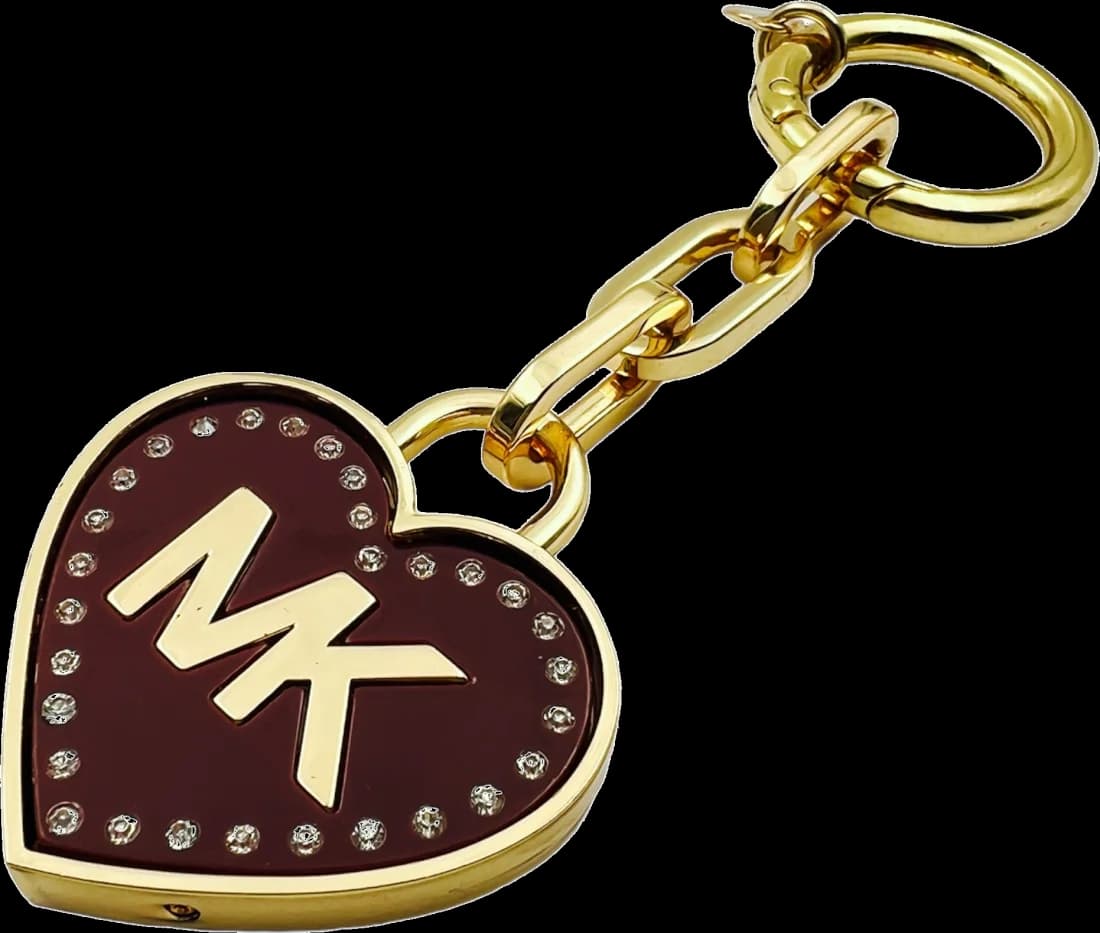 Porte-clés Michael Kors référence 109506 en or, cœur MK incrusté de cristaux