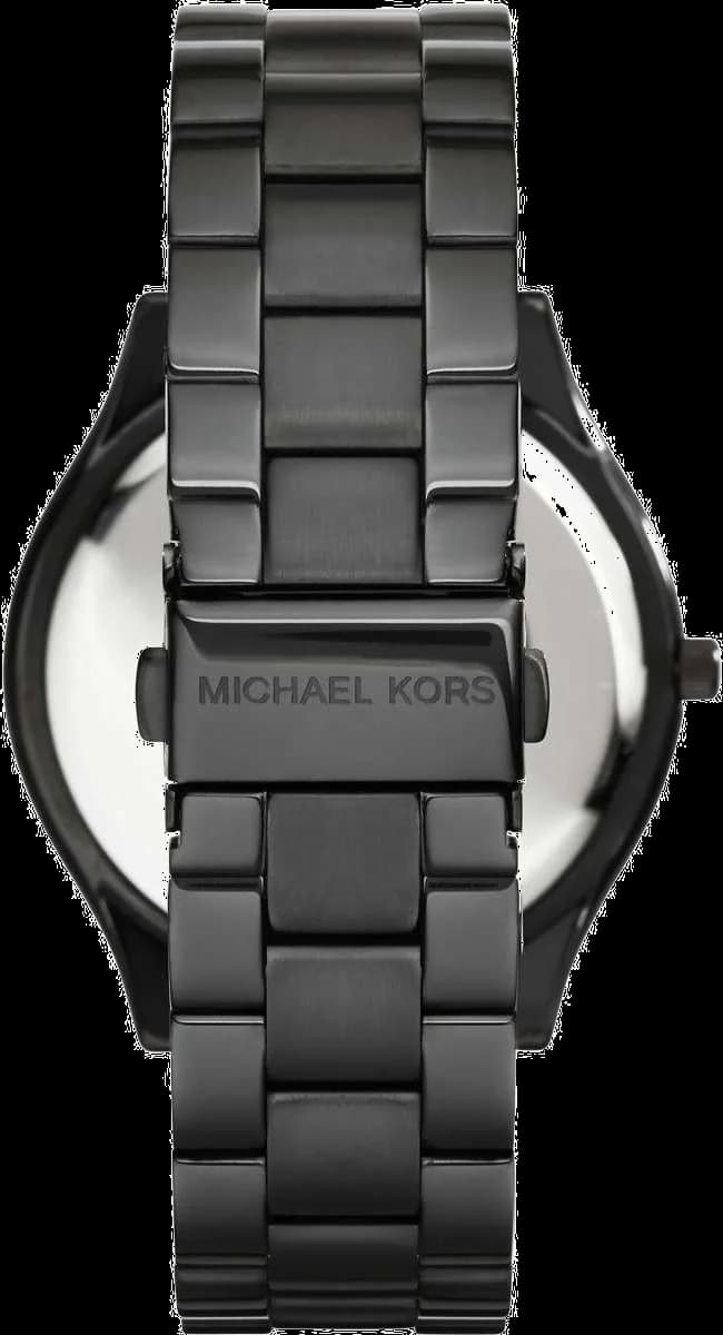 Attache bracelet Michael Kors MK3221 en acier inoxydable noir PVD, fermoir déployant double bouton pour ajustement sécurisé