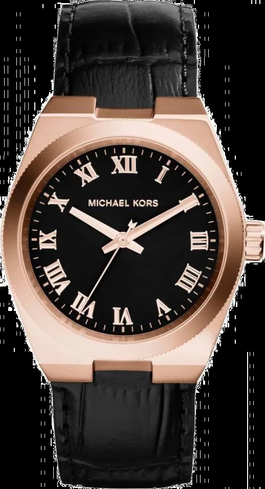 Montre Femme Michael Kors MK2358 - Boîtier Or Rose, Cadran et Bracelet Cuir Noir