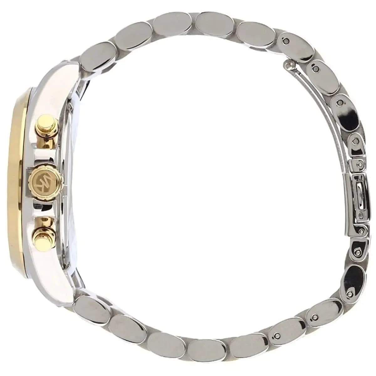 Lunette boîtier Michael Kors MK5627 en acier inoxydable bicolore poli et lunette fixe lisse rehaussant l'élégance du profil