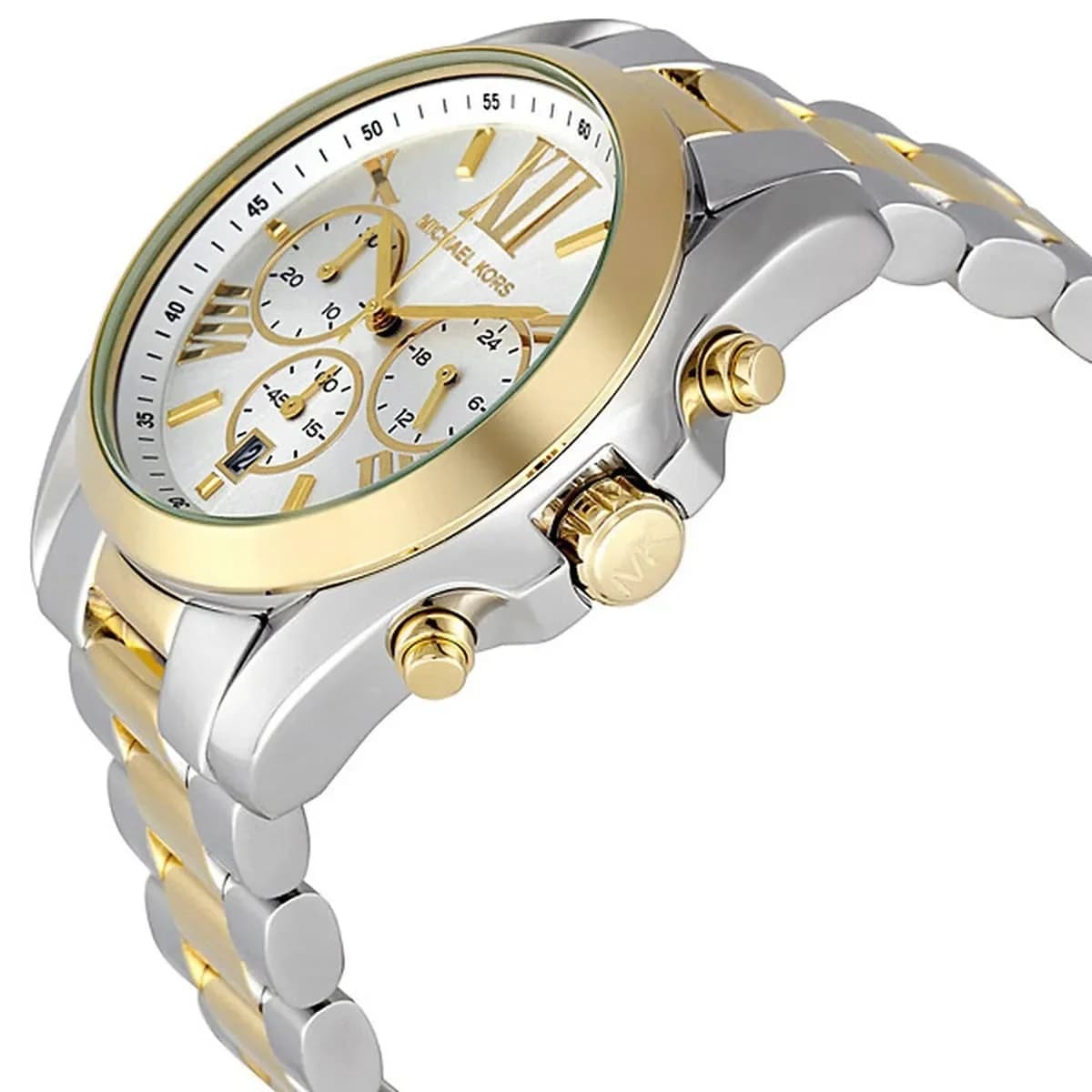 Visage cadran Michael Kors MK5627 avec index à bâtons polis et aiguilles dauphine bicolores pour une lisibilité optimale