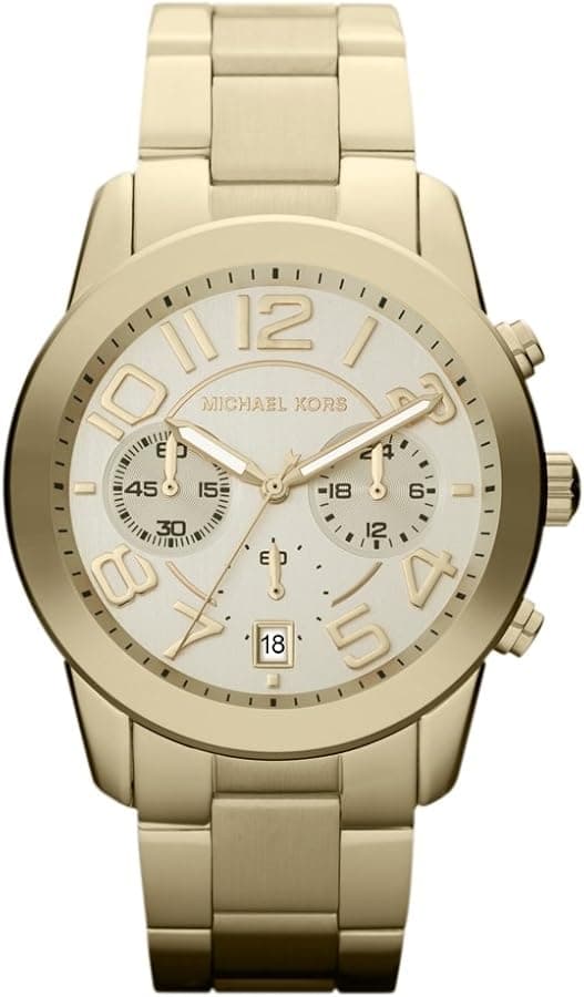 Garde-temps Michael Kors MK5726 avec cadran noir soleillé et aiguilles dorées style classique chic