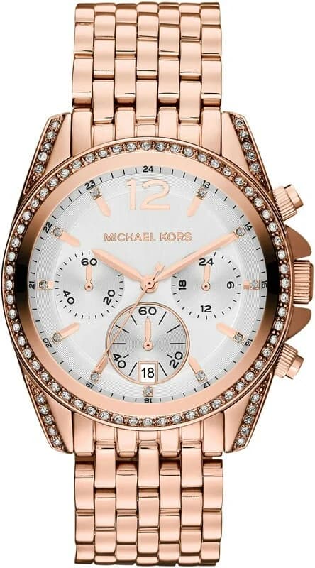 Montre Femme Michael Kors MK5836 - Chronographe Acier Or Rose & Cadran Blanc Serti de Cristaux