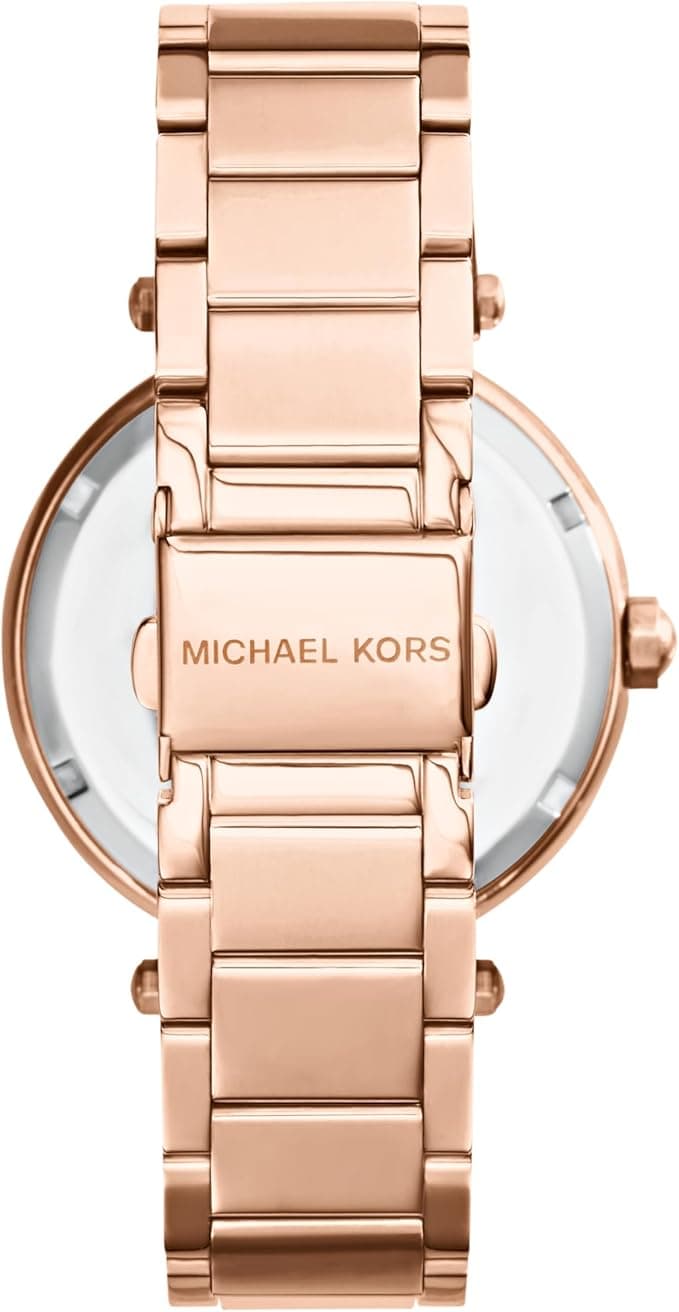 Attache bracelet Michael Kors MK5865 en acier inoxydable or rose maillé avec fermoir déployant à double bouton-poussoir