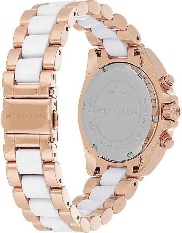 Montre Femme Michael Kors Bradshaw MK5907 - Cadran Blanc, Boîtier et Bracelet Acier Or Rose et Acétate