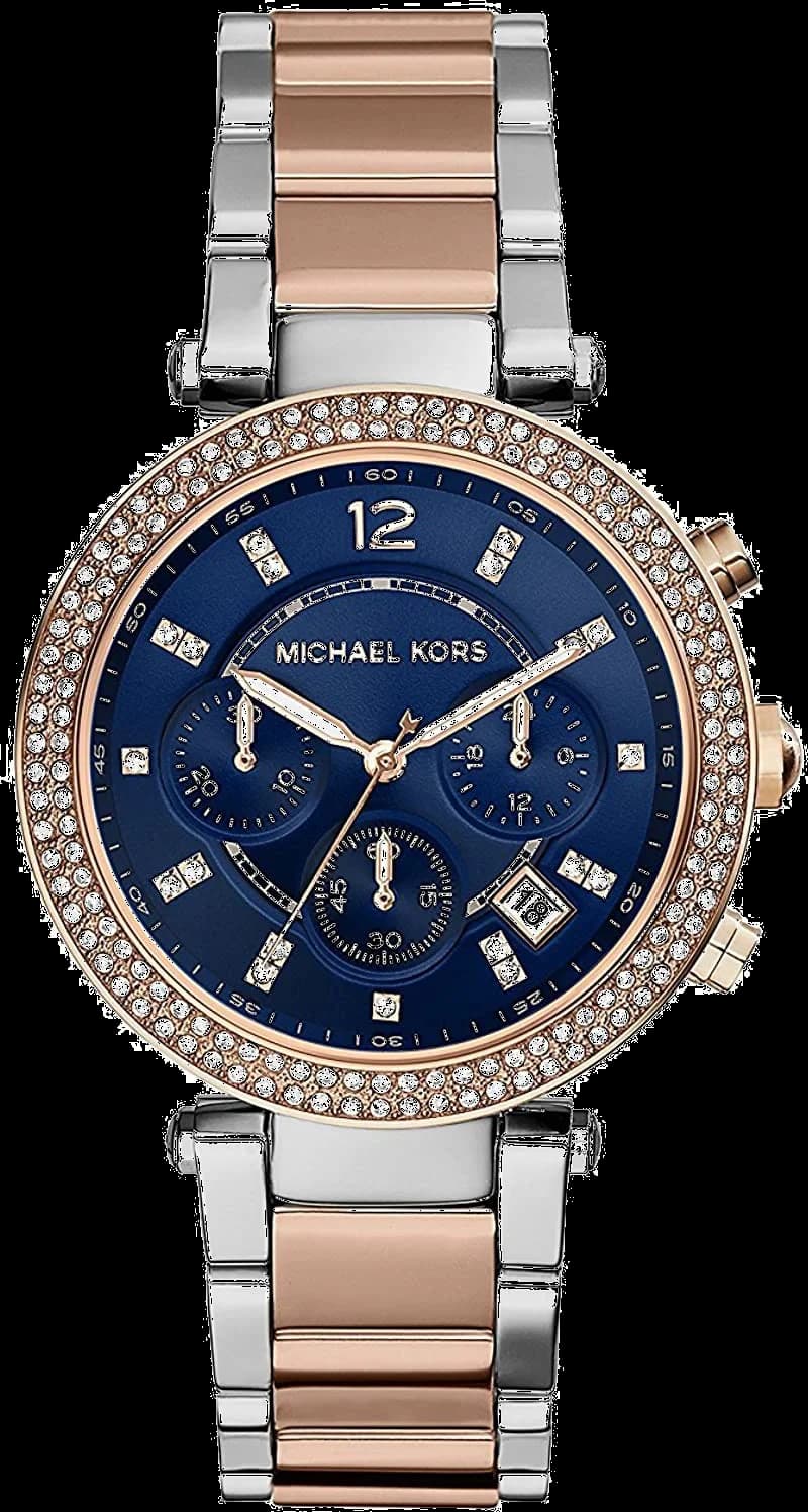 Montre Femme Michael Kors Parker MK6141 - Cadran Bleu, Bracelet Bicolore Acier Or Rose et Argent