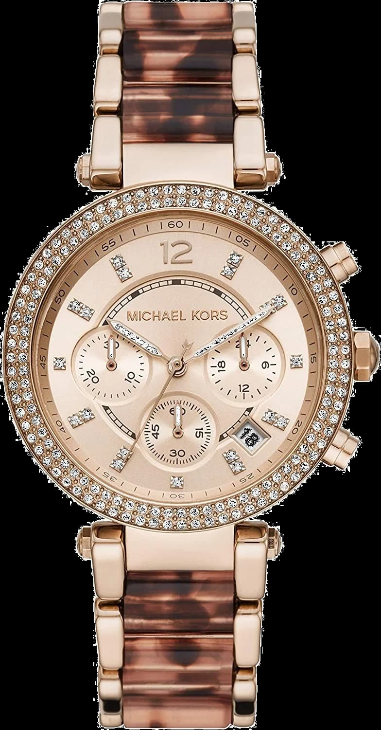Montre Michael Kors Parker MK6832 pour Femme, Cadran Or Rose et Bracelet Marron