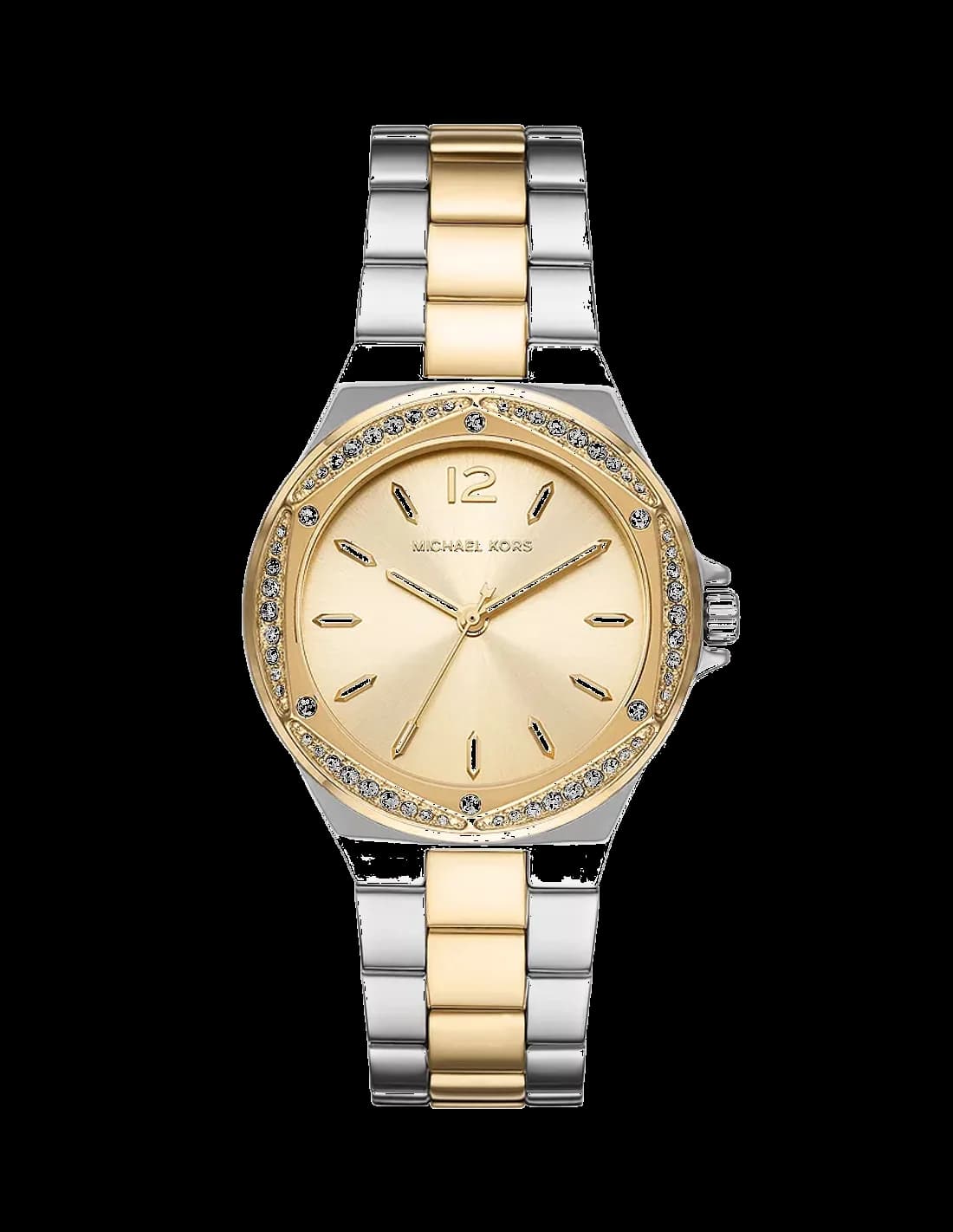Montre Michael Kors Lennox MK6988 pour femme - Cadran doré, bracelet acier inoxydable bicolore argent et or