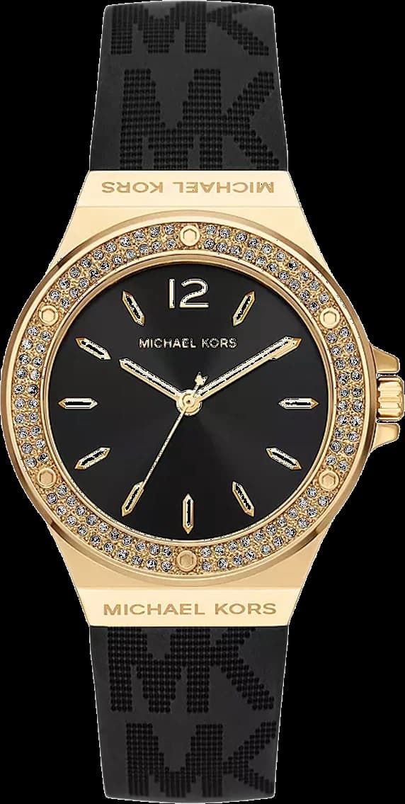Montre Michael Kors MK7281 Mini-Lennox pour femme, boîtier or et cadran noir, bracelet silicone noir