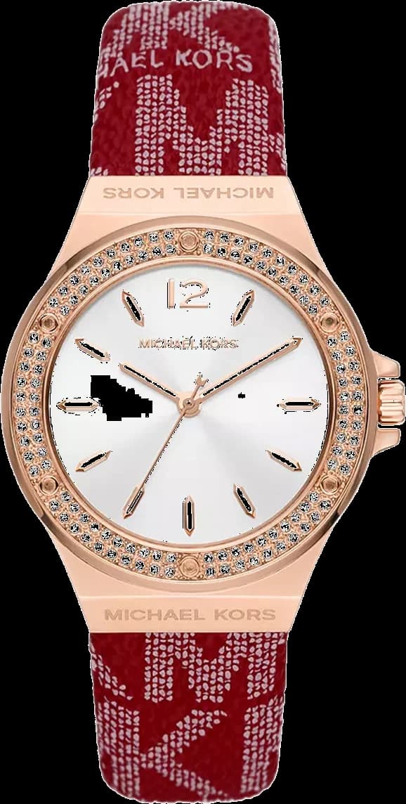 Montre Michael Kors Lennox MK7308 pour femme, cadran blanc 37mm, bracelet cuir rouge