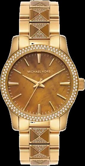 Montre Michael Kors Runway MK7389 pour femme, cadran marron, bracelet acier or rose