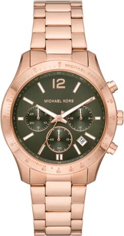 Montre Michael Kors Berkley MK7412 pour femme, cadran vert, boîtier et bracelet acier or rose