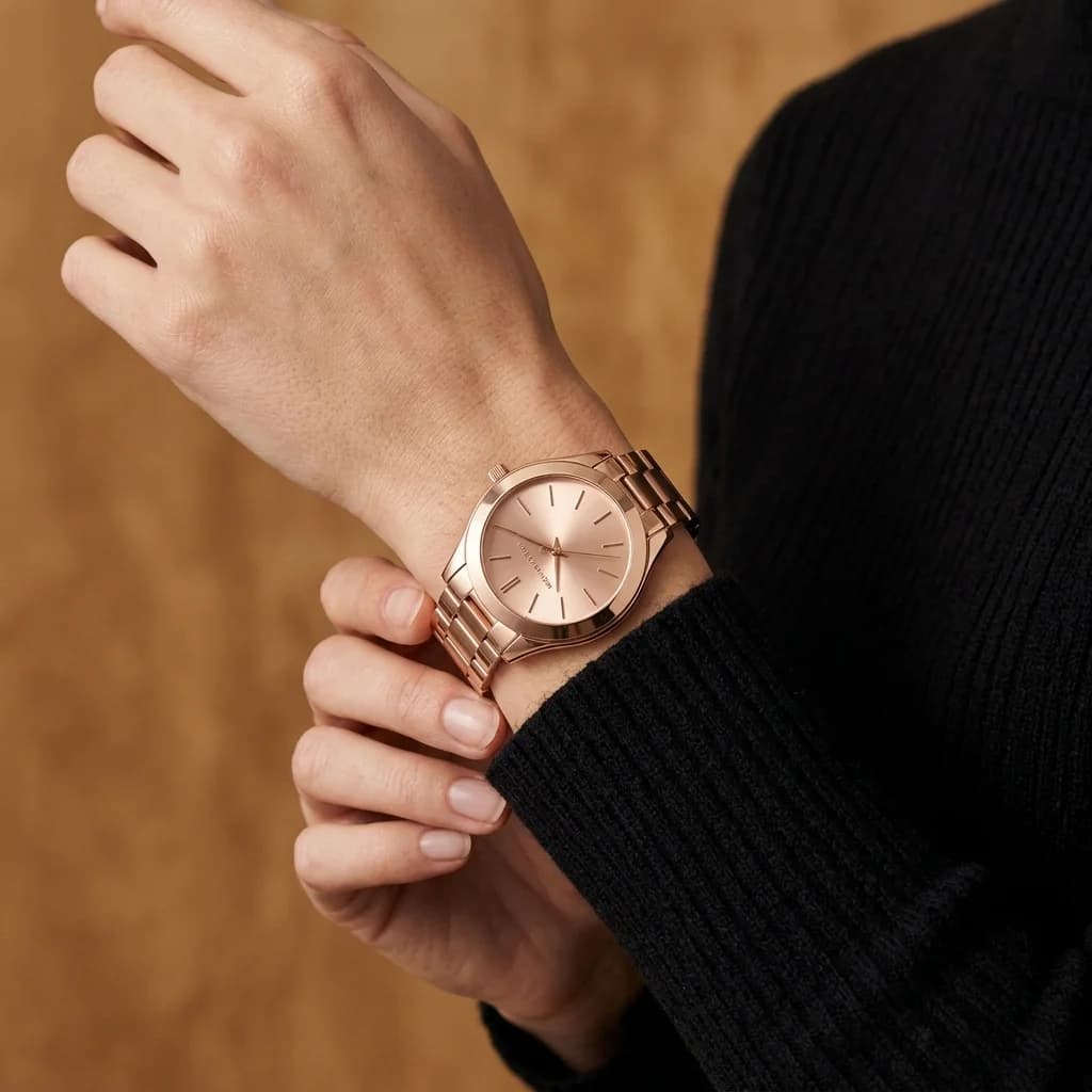 Montre Femme Michael Kors MK3513 - Boîtier et Bracelet Or Rose, Cadran Champagne vue 3