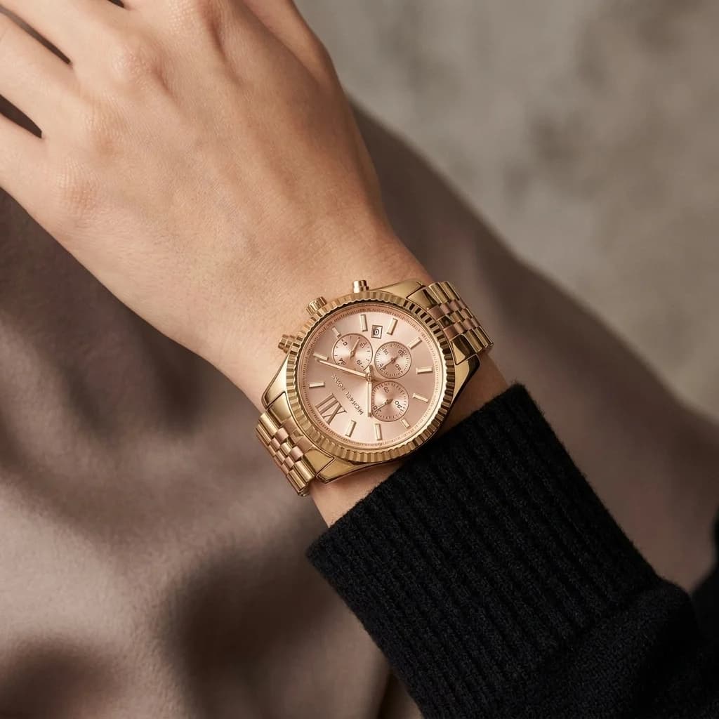 Montre Femme Michael Kors MK6473 Lexington Chronographe Acier Doré Rose vue 5