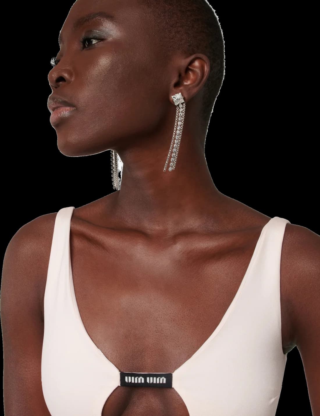 Boucles d'oreilles Miu Miu P00710911 en acier argenté à franges de strass pour femme vue 5