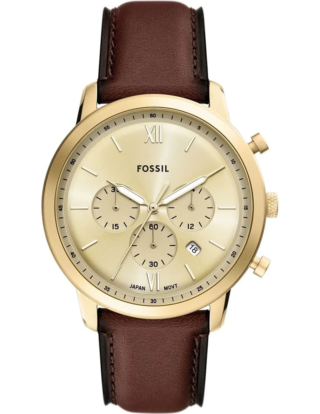 Montre Fossil FS6113 homme cadran jaune bracelet cuir
