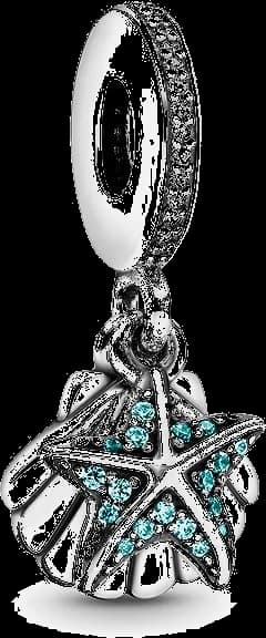 Pendentif Charm Pandora Moments Argent 925, Étoile de Mer et Coquillage Vert, Réf. 792076CZF