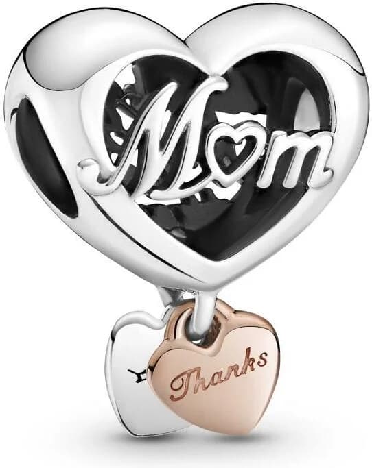 Charm Pandora 789372C00 en Argent 925 et Or Rose 585/1000 - Cœur Thank You Mum - Femme