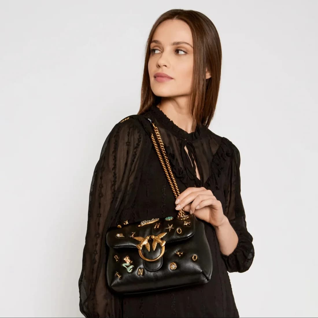 Sac à main Pinko Love Mini Puff Summer Pins en cuir noir - Réf. 107021-BLACK vue 5