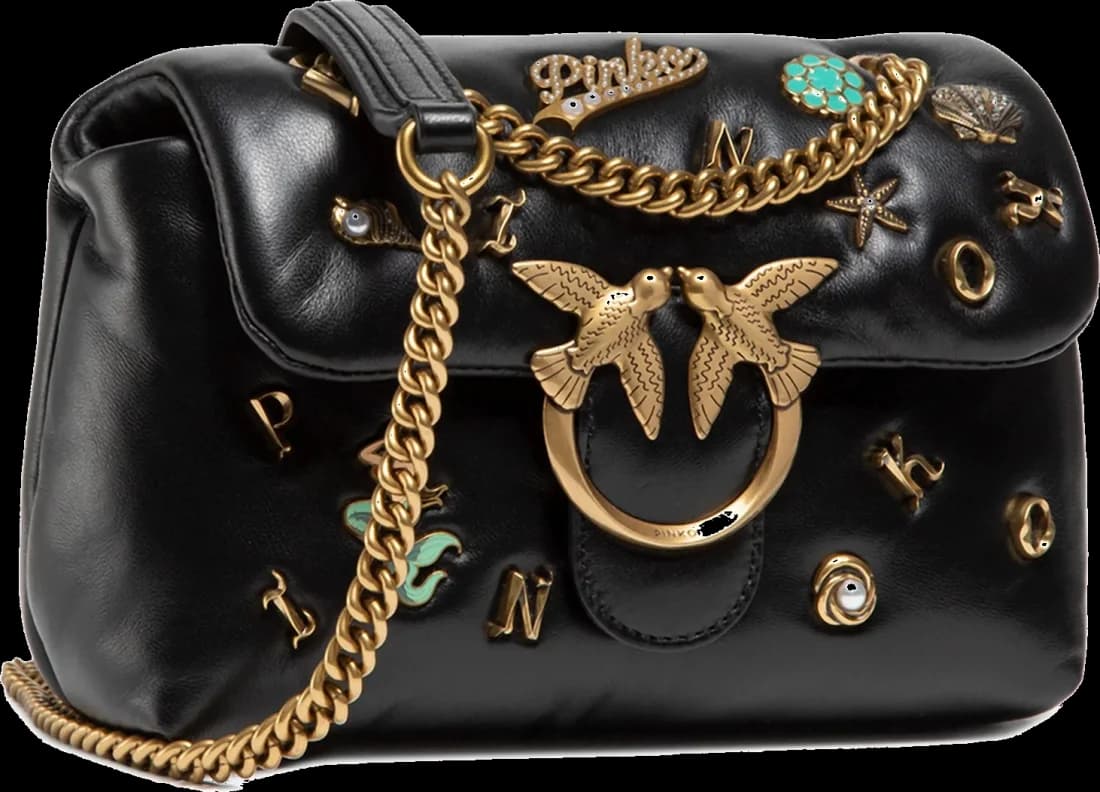 Sac à main Pinko Love Mini Puff Summer Pins en cuir noir - Réf. 107021-BLACK