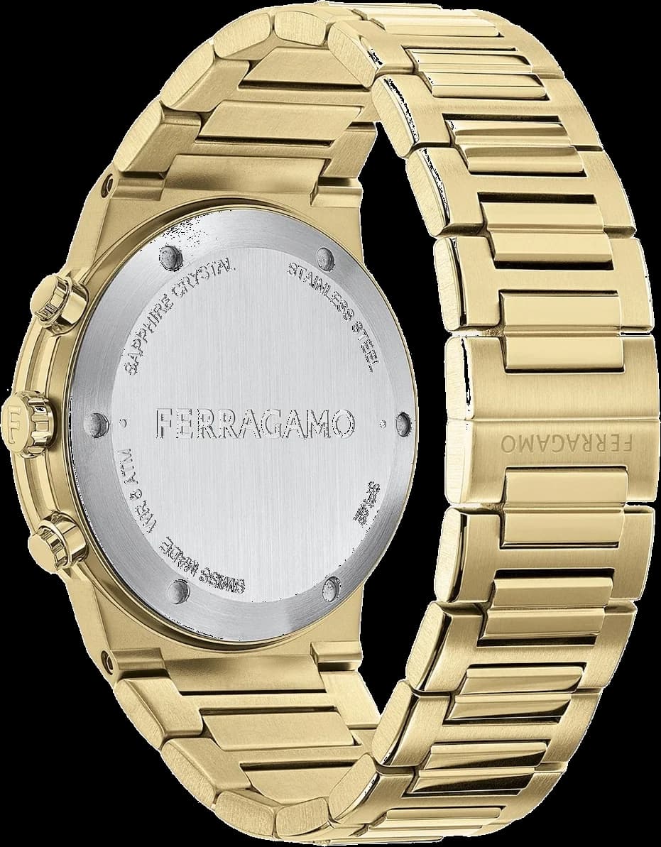 Visage cadran Salvatore Ferragamo 611224 766037 avec index appliqués bâtons, aiguilles luminescentes et compteurs chrono 30 minutes et 12 heures
