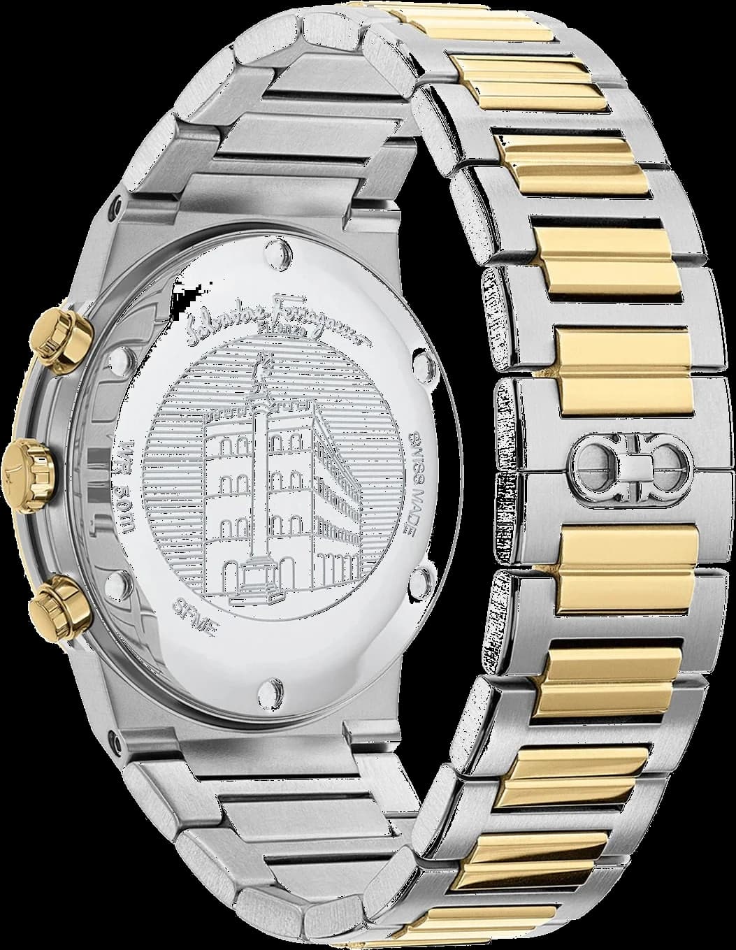 Visage cadran Salvatore Ferragamo SFME00821 avec index appliqués et aiguilles dauphine, chronographe date à 4h30