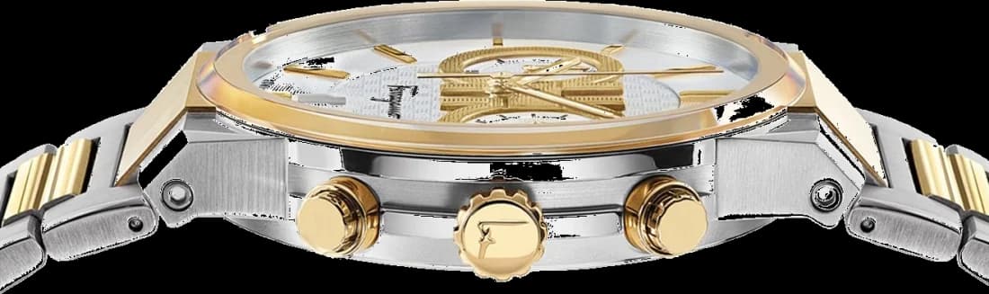 Attache bracelet Salvatore Ferragamo SFME00821 en acier bicolore maillons mixtes, fermoir déployant signé