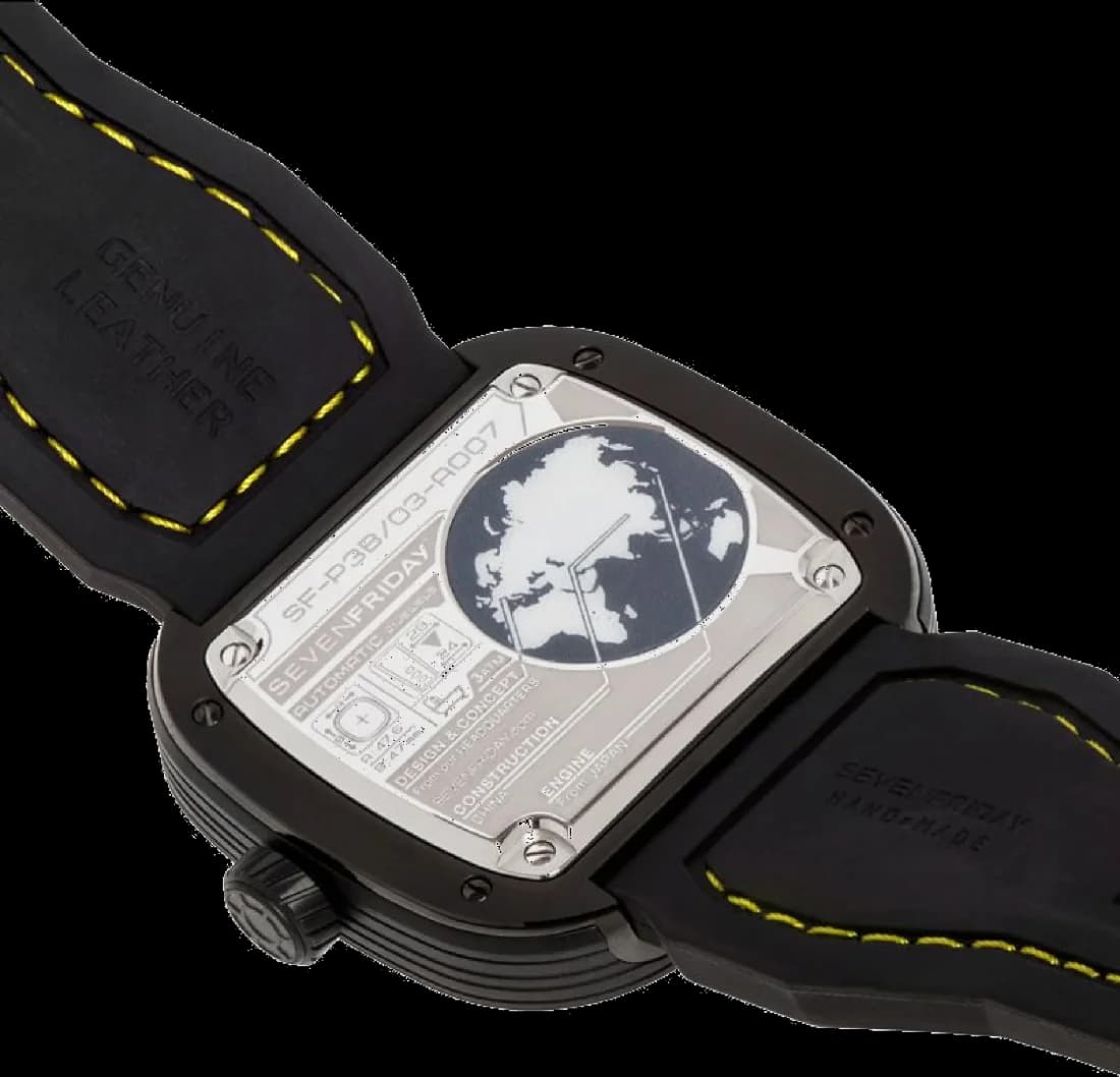 Montre Homme Sevenfriday P3B/03 Racing Team - Boîtier Bronze PVD Noir, Cadran Multicolore, Bracelet Cuir Jaune vue 5