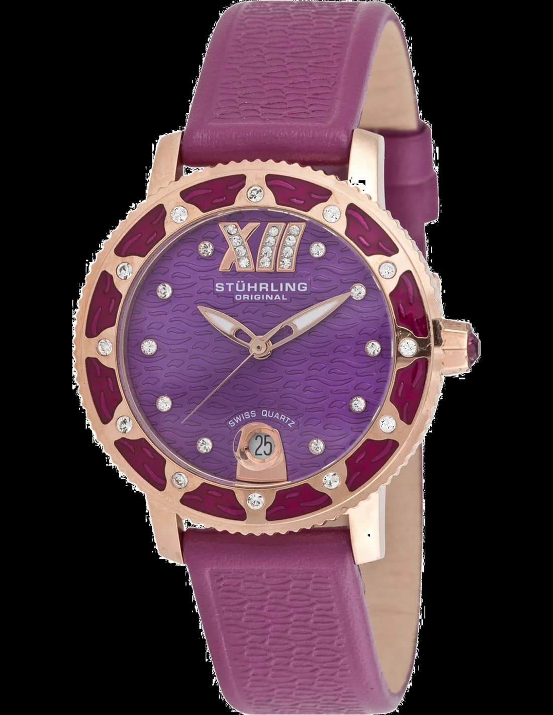 Montre Femme Stuhrling Original 225.1145Q61 en Or Rose, Cadran Violet avec Strass