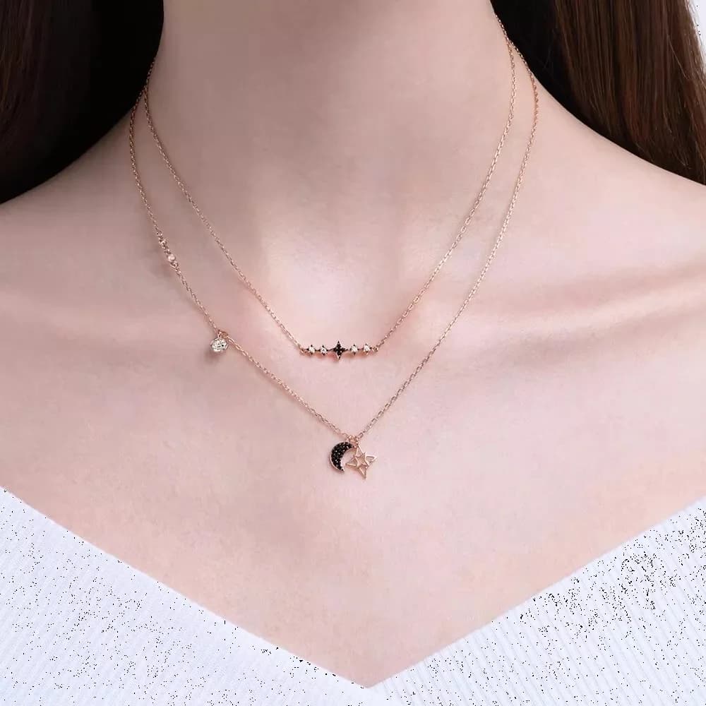 Collier Swarovski 5273290 double parure Lune et Étoile en or rose pour femme vue 4