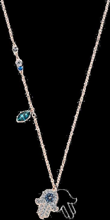 Collier Swarovski Duo Hamsa 5396882 en métal plaqué or rose avec cristaux blancs et bleus pour femme