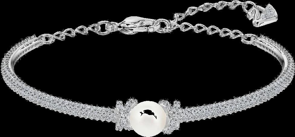 Bracelet jonc ajustable Swarovski 5461083 en métal plaqué rhodium, perle et cristaux, pour femme