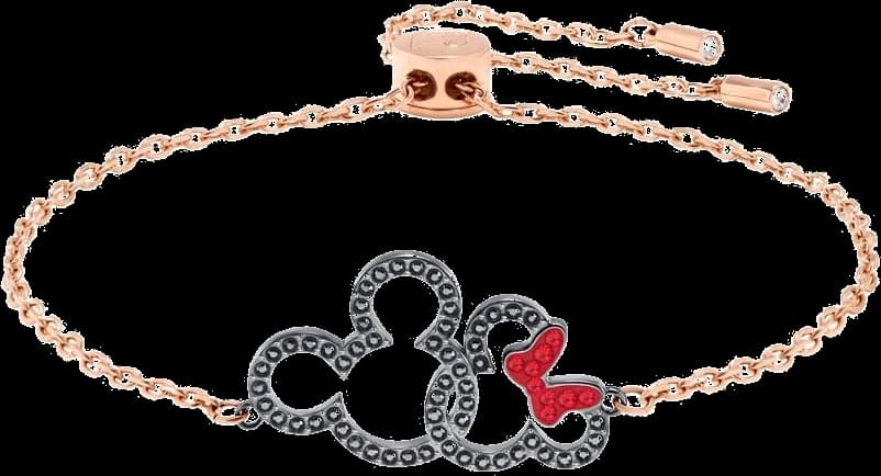 Bracelet Swarovski 5435138 Mickey & Minnie en plaqué or rose avec cristaux noirs pour femme